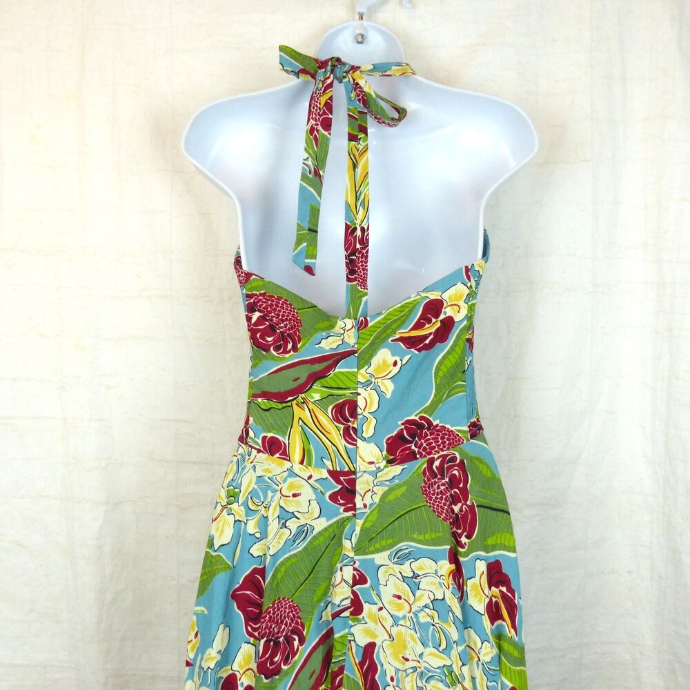 Trashy Diva Trixie Dress Womens S Hawaiian Tropical Floral Halter Retro Pinup - Picture 8 of 13